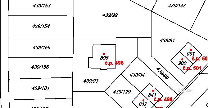 Opatovice nad Labem 496 na parcele st. 895 v KÚ Opatovice nad Labem, Katastrální mapa