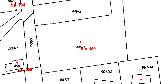 Černovice 180 na parcele st. 449/1 v KÚ Černovice u Tábora, Katastrální mapa