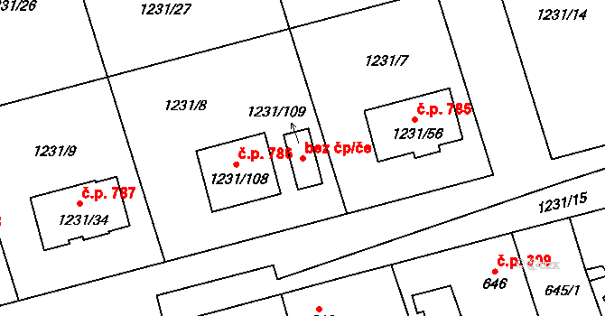 Líně 88042642 na parcele st. 1231/109 v KÚ Líně, Katastrální mapa
