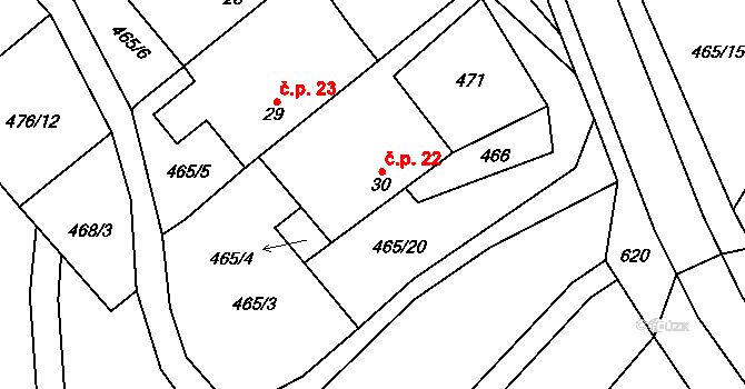 Herlify 22, Havlíčkův Brod na parcele st. 30 v KÚ Termesivy, Katastrální mapa