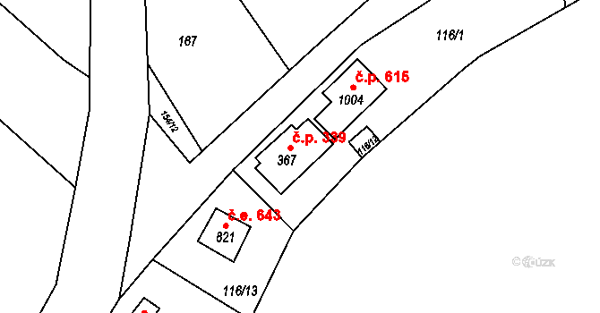 Šťáhlavy 339 na parcele st. 367 v KÚ Šťáhlavy, Katastrální mapa