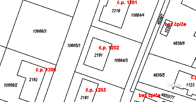 Hrušovany nad Jevišovkou 1202 na parcele st. 2191 v KÚ Hrušovany nad Jevišovkou, Katastrální mapa