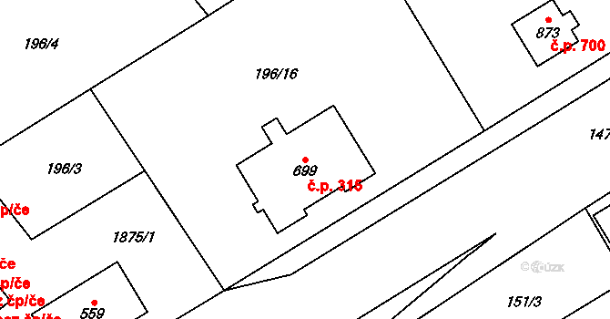 Kvasice 315 na parcele st. 699 v KÚ Kvasice, Katastrální mapa