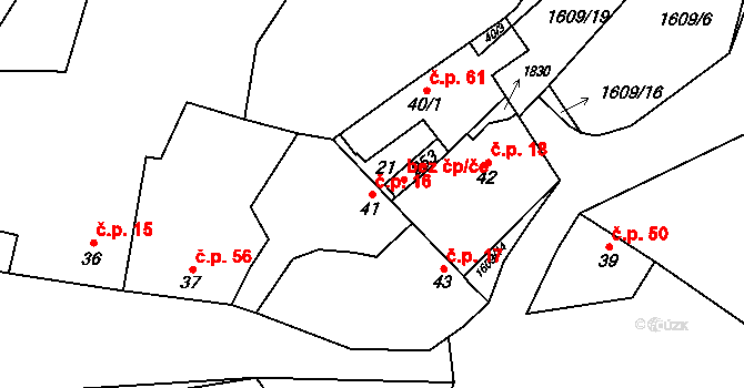 Lískovec 16, Koryčany na parcele st. 41 v KÚ Lískovec, Katastrální mapa