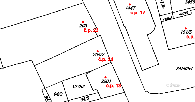 Hrušovany nad Jevišovkou 24 na parcele st. 204/2 v KÚ Hrušovany nad Jevišovkou, Katastrální mapa