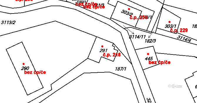 Bečov nad Teplou 218 na parcele st. 291 v KÚ Bečov nad Teplou, Katastrální mapa