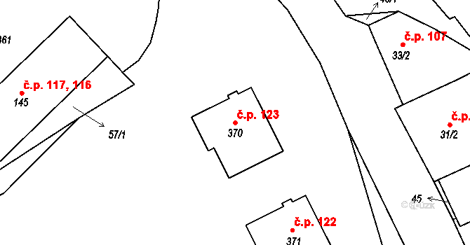 Děpoltovice 123 na parcele st. 370 v KÚ Děpoltovice, Katastrální mapa