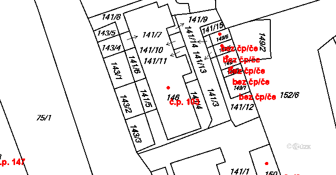 Antonínův Důl 103, Jihlava na parcele st. 146/6 v KÚ Antonínův Důl, Katastrální mapa