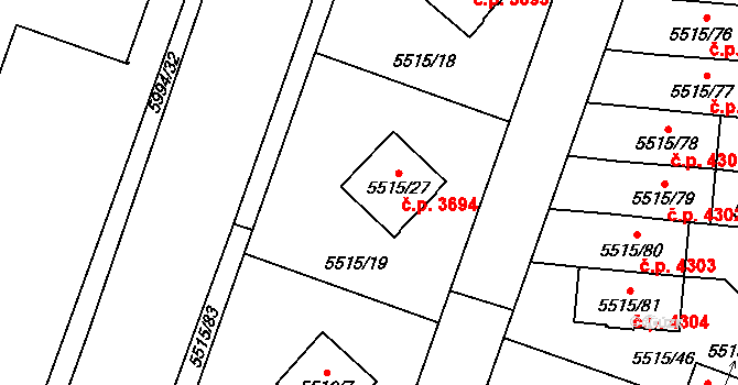 Jihlava 3694 na parcele st. 5515/27 v KÚ Jihlava, Katastrální mapa