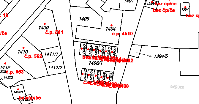 Jihlava 2484 na parcele st. 1406/4 v KÚ Jihlava, Katastrální mapa