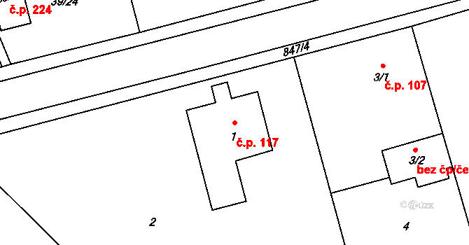 Provodín 117 na parcele st. 1 v KÚ Provodín, Katastrální mapa
