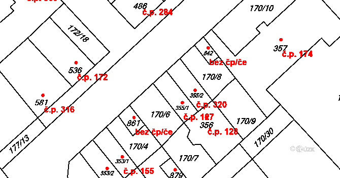 Humny 127, Pchery na parcele st. 355/1 v KÚ Pchery, Katastrální mapa