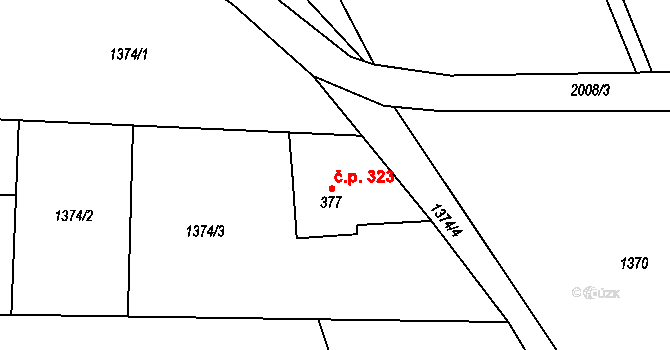 Hrádek 323 na parcele st. 377 v KÚ Hrádek, Katastrální mapa
