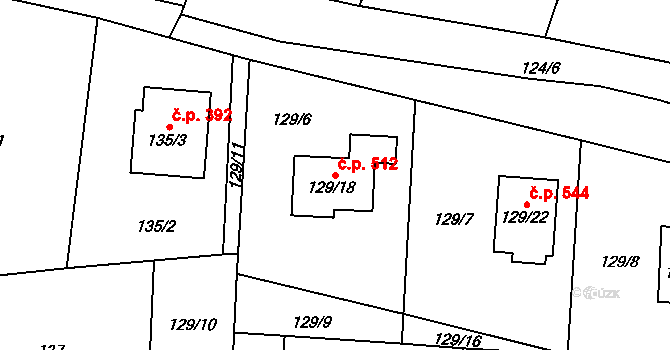 Krmelín 512 na parcele st. 129/18 v KÚ Krmelín, Katastrální mapa