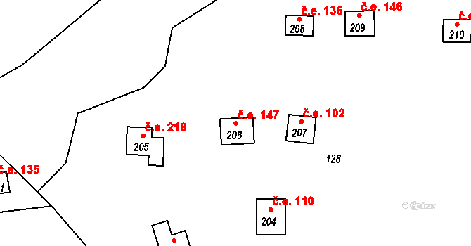 Třebsín 147, Krňany na parcele st. 206 v KÚ Třebsín, Katastrální mapa