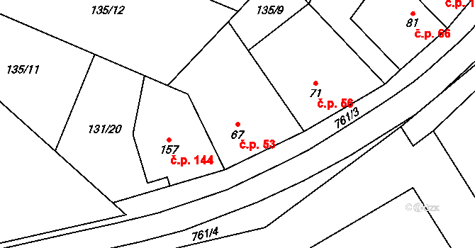 Kojetice 53 na parcele st. 67 v KÚ Kojetice u Prahy, Katastrální mapa