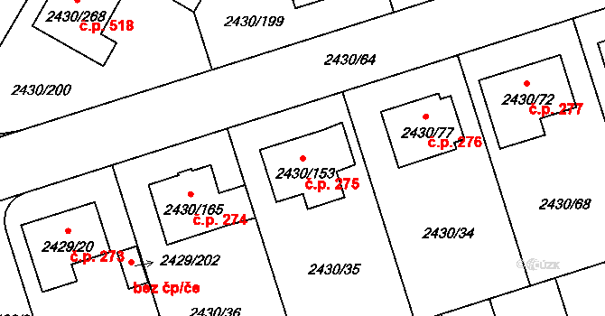 Dačice V 275, Dačice na parcele st. 2430/153 v KÚ Dačice, Katastrální mapa