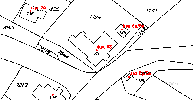 Syřenov 63 na parcele st. 73 v KÚ Syřenov, Katastrální mapa