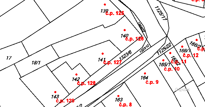 Lomnice 127 na parcele st. 141 v KÚ Lomnice u Tišnova, Katastrální mapa