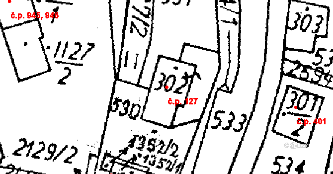 Kamenický Šenov 127 na parcele st. 302 v KÚ Kamenický Šenov, Katastrální mapa