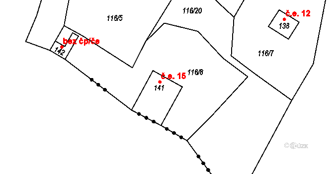 Poplze 15, Libochovice na parcele st. 141 v KÚ Poplze, Katastrální mapa