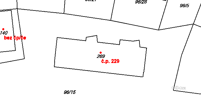 Přepeře 229 na parcele st. 269 v KÚ Přepeře u Turnova, Katastrální mapa