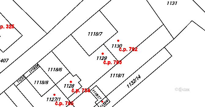 Poruba 783, Orlová na parcele st. 1129/1 v KÚ Poruba u Orlové, Katastrální mapa