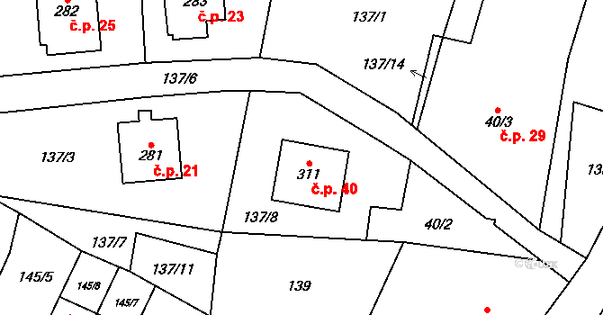 Mladkov 40 na parcele st. 311 v KÚ Mladkov, Katastrální mapa