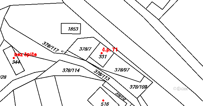 Trstěnice 71 na parcele st. 331 v KÚ Trstěnice u Litomyšle, Katastrální mapa