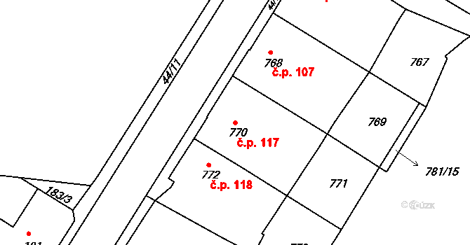Děčín XXXII-Boletice nad Labem 117, Děčín na parcele st. 770 v KÚ Boletice nad Labem, Katastrální mapa