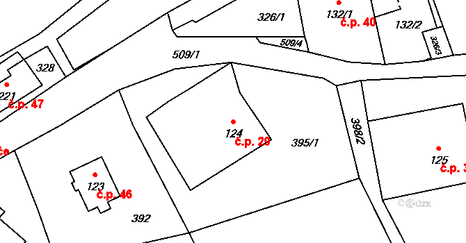 Suchá 29, Litomyšl na parcele st. 124 v KÚ Záhraď, Katastrální mapa
