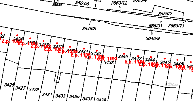 Líšeň 1193, Brno na parcele st. 3436 v KÚ Líšeň, Katastrální mapa