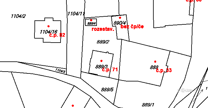 Chlumec 71, Olešník na parcele st. 889/3 v KÚ Olešník, Katastrální mapa