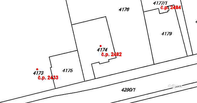 Teplice 2482 na parcele st. 4174 v KÚ Teplice, Katastrální mapa