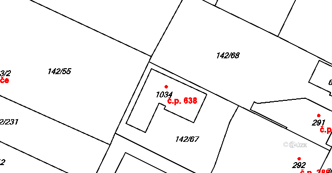 Chotěšov 638 na parcele st. 1034 v KÚ Chotěšov, Katastrální mapa