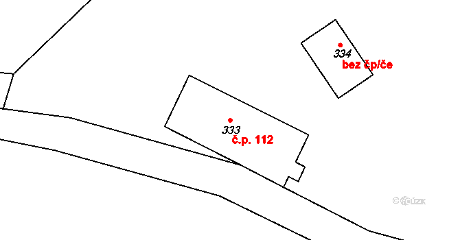 Tismice 112 na parcele st. 333 v KÚ Tismice, Katastrální mapa