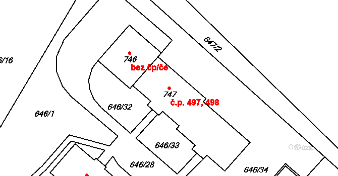 Borohrádek 497,498 na parcele st. 747 v KÚ Borohrádek, Katastrální mapa