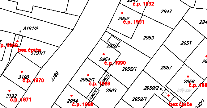 Žižkov 1990, Praha na parcele st. 2954 v KÚ Žižkov, Katastrální mapa