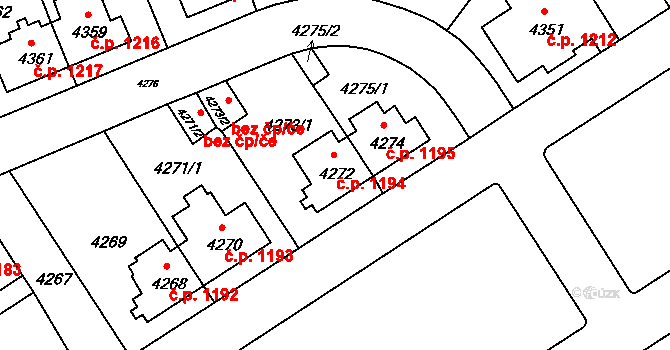 Záběhlice 1194, Praha na parcele st. 4272 v KÚ Záběhlice, Katastrální mapa