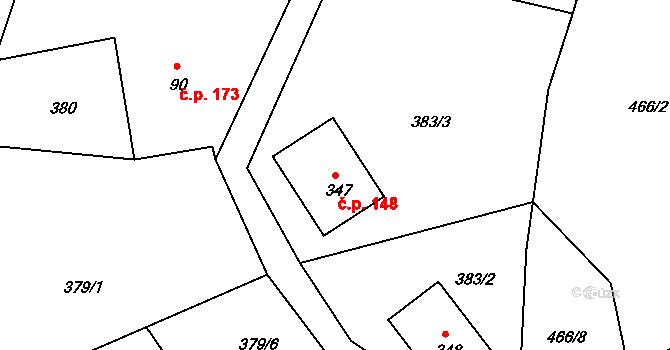 Rumburk 3-Dolní Křečany 148, Rumburk na parcele st. 347 v KÚ Dolní Křečany, Katastrální mapa