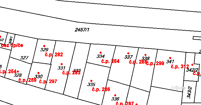 Vršovice 284, Praha na parcele st. 334 v KÚ Vršovice, Katastrální mapa