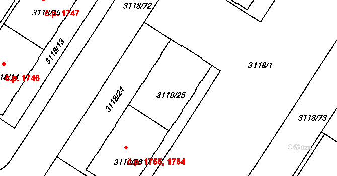 Strašnice 1754,1755, Praha na parcele st. 3118/25 v KÚ Strašnice, Katastrální mapa