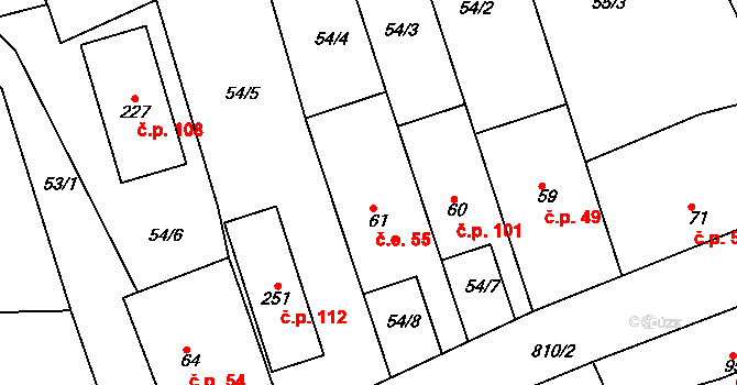 Nenačovice 55 na parcele st. 61 v KÚ Nenačovice, Katastrální mapa