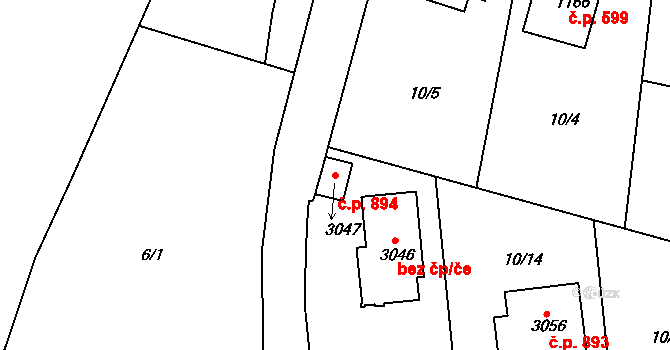 Sezimovo Ústí 894 na parcele st. 3047 v KÚ Sezimovo Ústí, Katastrální mapa