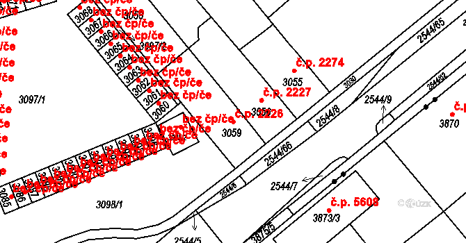 Chomutov 2226 na parcele st. 3059 v KÚ Chomutov II, Katastrální mapa
