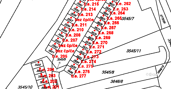 Jirkov 272 na parcele st. 3631 v KÚ Jirkov, Katastrální mapa
