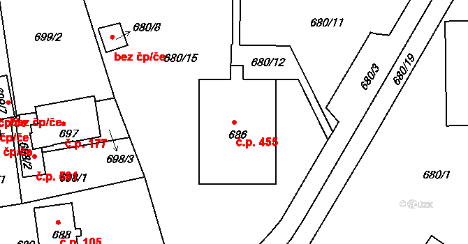 Liberec XI-Růžodol I 455, Liberec na parcele st. 686 v KÚ Růžodol I, Katastrální mapa