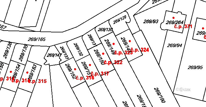 Pražské Předměstí 322, Bílina na parcele st. 269/150 v KÚ Bílina, Katastrální mapa