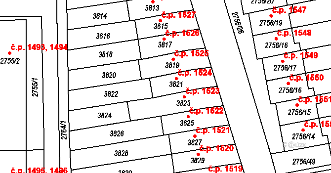 Šlapanice 1524 na parcele st. 3821 v KÚ Šlapanice u Brna, Katastrální mapa