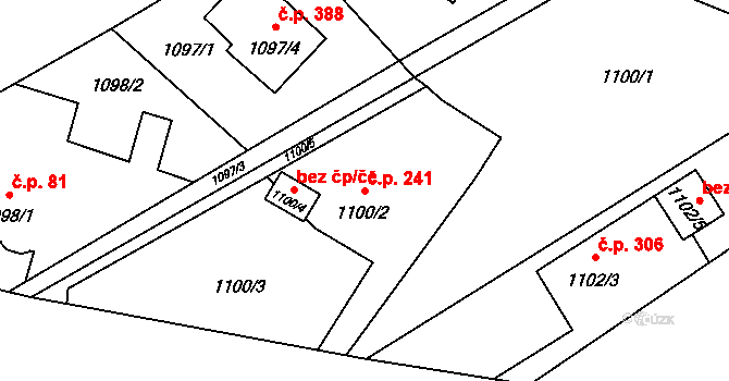 Ráj 241, Karviná na parcele st. 1100/2 v KÚ Ráj, Katastrální mapa